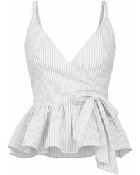 Gunda Hafner Ltd - And Stripy Linen Sleeveless Wrap Top With Ruffles - Lyst