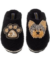 Laines London - Teddy Towelling Closed Toe Slippers With Minnie Yorkie & Paw Brooches - Lyst