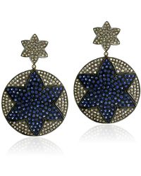 Artisan - Natural Blue Sapphire & Diamond Star Drop/dangle Earrings With 14k Gold In 925 Silver - Lyst