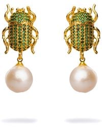 Ebru Jewelry - Egyptian Scarab Emerald & Pearl Dangle Mystic Earrings - Lyst