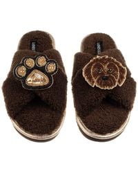 Laines London - Neutrals Boucle Slippers With Paw & Chocolate Cockapoo Brooches - Lyst