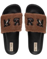 Rettrose - Truvi Chocolate Luxury Plush Diamanté Embellished Handmade Sliders - Lyst