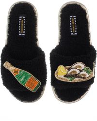 Laines London - Teddy Toweling Slipper Sliders With Champers Bottle & Oyster Brooches - Lyst