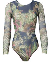 Rodasoleil Smart Swimwear - Tan-Through Mesh One-Piece Swimsuit With Sleeves Botanicum - Lyst