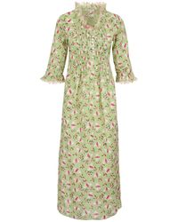 At Last - Cotton Annabel Maxi Dress In Pistachio With Pink Busy Bees - Lyst