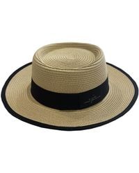 Chanel Joan Elkayam - Neutrals Contrast Edge Straw Wide Brim Gambler Hat - Lyst