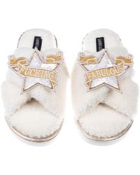 Laines London - Neutrals Laines Neutral Boucle Slippers With Fucking Fabulous Brooches - Lyst