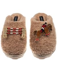 Laines London - Embroidered Faux Fur Closed-Toe Slippers - Lyst
