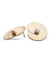 Silver Moon - Pearl Water Lily Plated Sterling Earrings - Lyst
