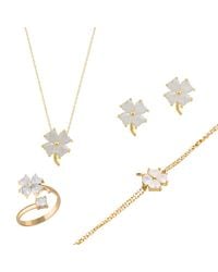 Spero London - Best Of Luck Four Leaves Clover Sterling Bracelet Necklace Ring & Stud Earring Set - Lyst