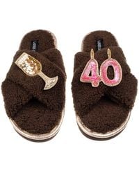 Laines London - Neutrals Laines Neutral Boucle Slippers With 40Th Birthday & Champers Brooches - Lyst