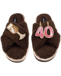 Laines London - Neutrals Laines Neutral Boucle Slippers With 40Th Birthday & Champers Brooches - Lyst