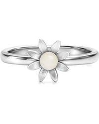 Unaloe - Adjustable Daisy Ring With Natural Pearl - Lyst