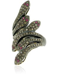 Artisan - Ruby & Pave Diamond In 18k Gold With 925 Silver Long Snake Ring - Lyst