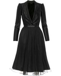 AVENUE No.29 - Silk V Neck Lapel Dress With Gathered Midi Skirt – - Lyst
