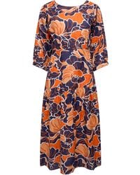 LAtelier London - Cotton Midi Dress With Back Tie And Sleeves - Lyst
