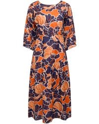 LAtelier London - Luna Backless Cotton Midi Dress In Orange And Navy - Lyst