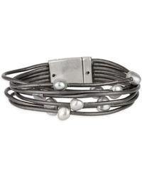 Saachi - Multi Strand Leather Pearl Dim Bracelet - Lyst