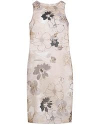 Conquista - Neutrals Floral Print Cotton Poplin Dress With Hidden Side Zipper - Lyst