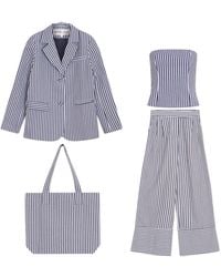 London Atelier Byproduct - Striped Blazer Trousers Corset And Tote Bag Four Piece Co Ordinates Set - Lyst