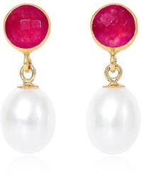 Pearls of the Orient Online - Clara Ruby Quartz & Cultured Freshwater Pearl Drop Earrings - Lyst