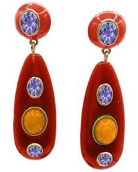 Michael Nash Jewelry - Sofia Rouge Resin And Enamel Pierced Earrings With Light Amethyst Crystal Stones - Lyst