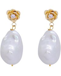 VALERIE CHIC - Crystal Rose Baroque Pearl Earrings - Lyst