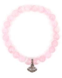 Shar Oke - Diamond Evil Eye Charm & Rose Quartz Beaded Bracelet - Lyst