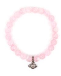 Shar Oke - Diamond Evil Eye Charm & Pink Rose Quartz Beaded Bracelet - Lyst
