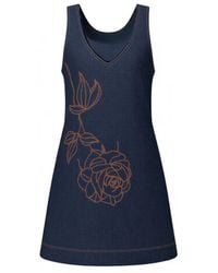 IZABELA MANDOIU - Dark Denim Mini Pinafore Dress With Copper Floral Embroidery - Lyst