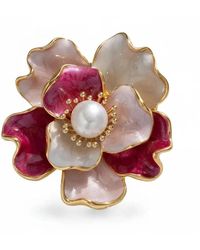 Angel Barocco - Enamel Peony Freshwater Pearl Brooch - Lyst