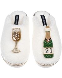 Laines London - Neutrals Teddy Closed Toe Slippers With 21St Champers Bottle & Glass Brooches - Lyst