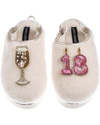 Laines London - Neutrals Flatform Cloud Closed Toe Slippers With 18Th Birthday & Champagne Glass Brooches - Lyst