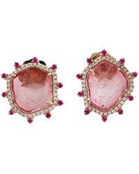 Artisan - 18K Melon Tourmaline, Ruby & Diamond Stud Earrings - Lyst