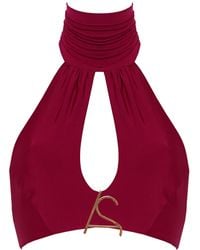 ANTONINIAS - As Halter Tie Fastening Bikini Top With Draped Details - Lyst