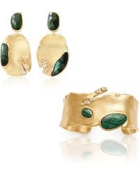 Rare Matters Jewelry - Limited Edition Organic Celestial Bangle Malachite Statement Cuff Bracelet & Cascade Earring Set - Lyst