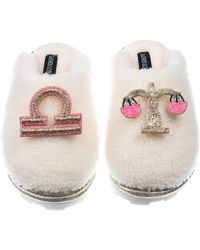 Laines London - Teddy Closed Toe Slippers With Libra Zodiac Brooches - Lyst