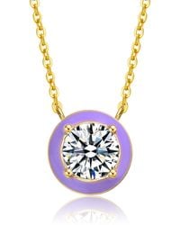 Genevive Jewelry - Rachel Glauber With Clear Cubic Zirconia Solitaire Enamel Petite Halo Pendant Layering Necklace - Lyst
