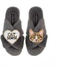 Laines London - Classic Laines Slippers With Cat Mum Mom & Tabby The Ginger Cat Brooches - Lyst