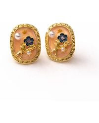 Nuvv Collection - Neutrals Peach Floral Pearl Stud Earrings - Lyst