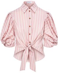 Loom London - Ellery Knot Sleeve Tie Front Shirt Pink & White Stripe - Lyst