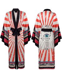 LOVEIST STORE - Eye Patterned Silky Satin Kimono - Lyst