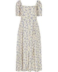 Lily and Lionel - Neutrals April Button Front Floral Print Midi Dress - Lyst