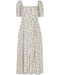 Lily and Lionel - Neutrals April Button Front Floral Print Midi Dress - Lyst