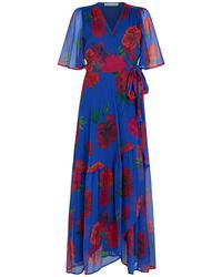Hope & Ivy - The Nour Flutter Sleeve Maxi Wrap Dress With Tie Waist - Lyst