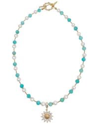 Farra - Freshwater Pearl & Amazonite Daisy Pendant Necklace - Lyst