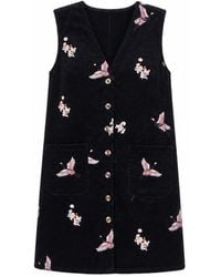 Yumi' - Crane Embroidery Button Up Pinafore Dress - Lyst