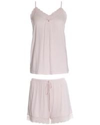 Pretty You London - Bamboo Lace Cami Short Pyjama Set In Powder Puff - Lyst