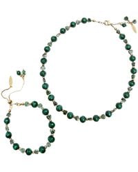 Farra - Malachite With Heart Shape Agate Choker Necklace And Bracelet Set - Lyst