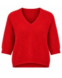 Luella Fashion - Montrose Short Sleeve V-Neck Diamond Pattern Alpaca Knit Jumper - Lyst